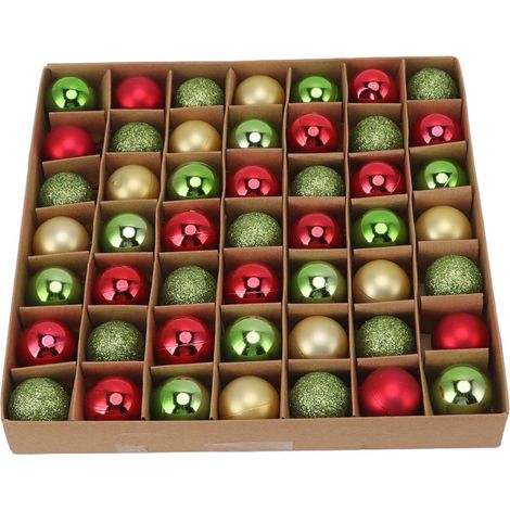 49 mini boules de Noël incassables, brillantes et colorées, pour la décoration des fêtes de fin d'année, mariages et autres événements (rouge, vert, or). (1/5)