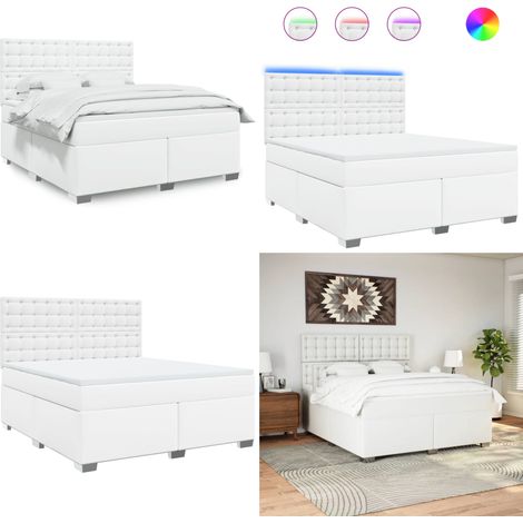 Sommier à lattes de lit avec matelas Blanc 180x200cm Similicuir - Sommier à lattes - Matelas à ressorts ensachés (1/5)
