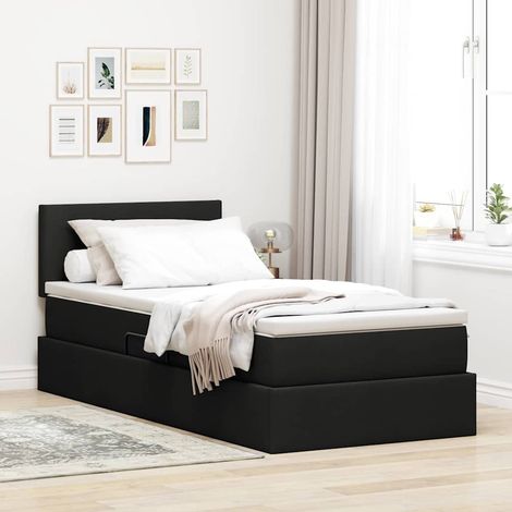 Cama con almacenamiento y colchón Negro 100 x 200 cm