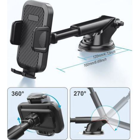 Support Téléphone Voiture - Ventouse Rotative 360 Degrés - Pour Pare-Brise et Tableau de Bord - Compatible iPhone et Android - 1 Pièce (1/4)
