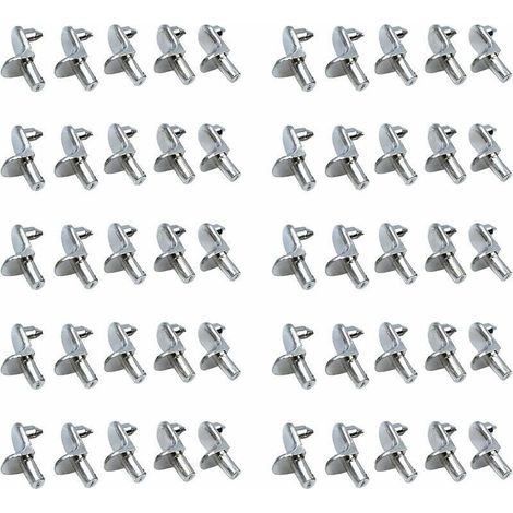 Lot de 50 taquets d'étagère en alliage de zinc nickelé – Goupilles de support 5 mm – Installation facile pour armoires et vitrines - 50PCS (1/5)