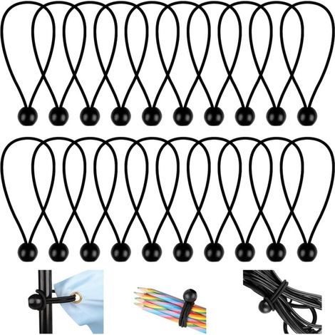 25 Pièces Tendeur Elastique, 150mm Flexible Elastique, Tendeur Elastique Boule, Durable Cordons Élastiques, pour Bannières, Bâches, Camping, Tentes(Noire) (1/5)
