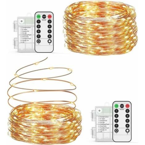 Guirlande lumineuse LED 10m 200 LEDs, String Light étanche IP65, déco intérieur et extérieur, alimentation par piles (1/5)