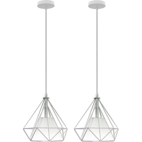 Lampada a Sospensione, Vintage Metallo Plafoniera con Gabbia di Diamante, Industriale Stile Illuminazione E27 per Soggiorno Cucina (2X Bianco)