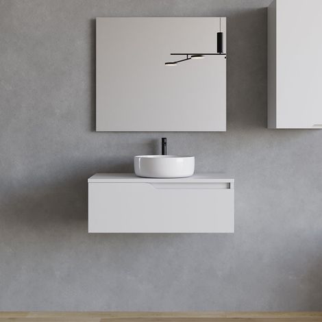 Meuble de salle de bain 80cm avec vasque à poser ronde - 1 tiroir - blanc - CADIX (1/5)