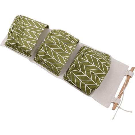 Sac de rangement suspendu avec 3 poches, imperméable et vert, idéal pour chambre d'étudiant ou salle de bain. (1/3)