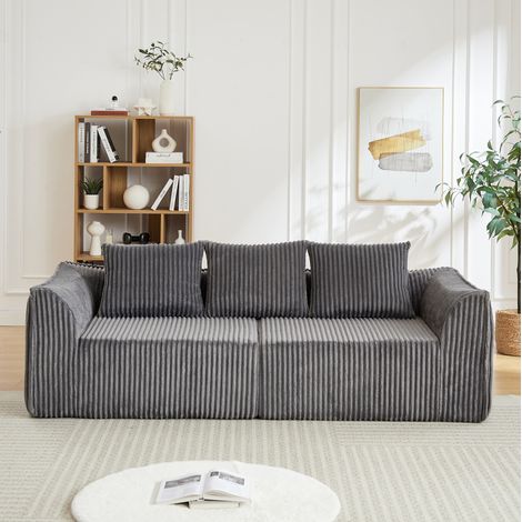Canapé modulaire 235 cm en velours côtelé gris, rembourrage en mousse, lignes courbes, sans montage (1/5)