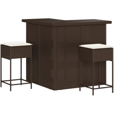 Maison Exclusive - Set Bar da Giardino 3 pz con Cuscini in Polyrattan Marrone