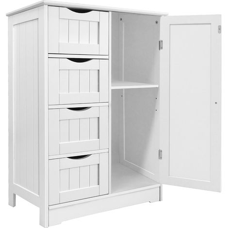 4 Tier Bathroom Cabinet Shelf Free Standing Floor Storage Unit Cupboard Rack (1/5)