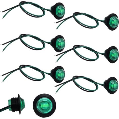 Vert Feux de Gabarit LED, Rond LED Feux de Côté, 12V/24V LED Côté Marqueur, 3/4 Pouce Feux Indicateurs de Position Imperméable, Convient pour caravane de remorque, bateau, bus(6pièces) (1/4)