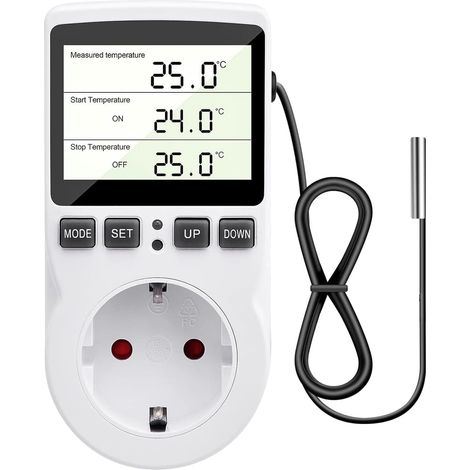 Prise de régulateur de température 230 V avec capteur interrupteur de température prise de thermostat numérique écran LCD pour serre aquarium réfrigérateur chauffage refroidissement (1/5)