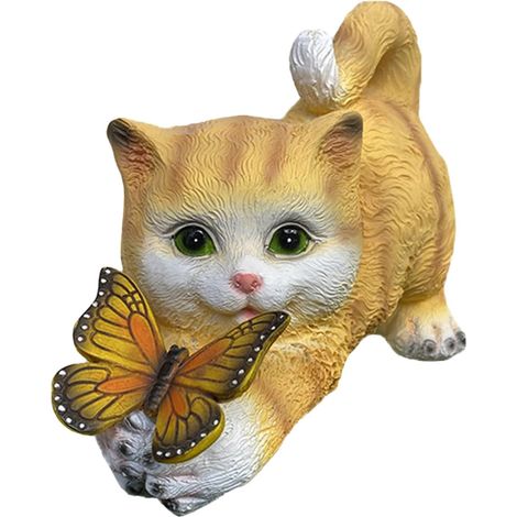 Katzen Gartenstatue Solar Katzenfigur mit Solarlicht aus
