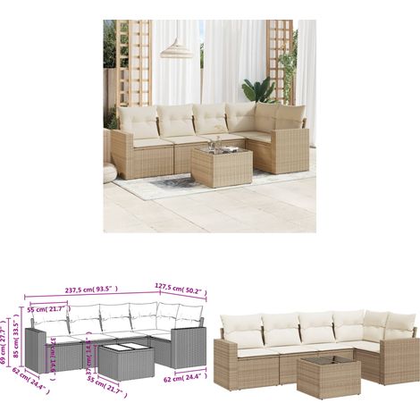 Salon de jardin avec coussins 6 pcs beige résine tressée - Ensemble Salon De Jardin - Meuble De Jardin - Résine Tressée - Rotin Synthétique - Mobilier Extérieur - Home & Living (1/3)
