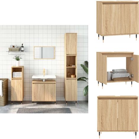 Armoire de bain chêne sonoma 58x33x60 cm bois d'ingénierie - Meuble De Salle De Bain - Armoire De Salle De Bain - Rangement Salle De Bain - Commode Salle De Bain - Design Industriel (1/5)