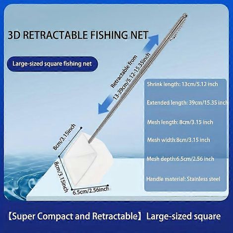 Épuisette extensible en acier inoxydable, épuisette pour aquarium, petite épuisette 3D, épuisette extensible à mailles fines pour poissons d'ornement tropicaux, grand format carré - couleur chair (1/5)