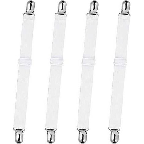 Tenditore elastico per lenzuolo con angoli, chiusura regolabile per lenzuola, lenzuola per divani, copriasse da stiro (bianco, confezione da 4) (1/5)