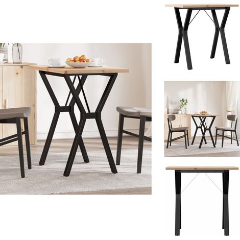 Table à manger cadre en Y 80x50x75,5cm bois de pin massif acier - Table À Manger - Table De Salle À Manger - Table Ronde - Bois Massif - Style Rustique (1/5)