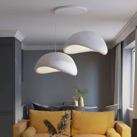 Suspension design blanche 2 abat-jour wabi-sabi 50 cm NOXIS (1/5)