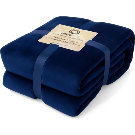 Plaid Sherpa Flanelle 150x200 Bleu Marine - Double Face Épais 480g/m² (Spécial Canapé) (1/5)
