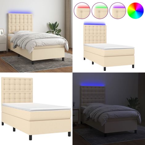 Sommier à lattes de lit et matelas et LED Crème 80x200cm Tissu - Sommier Tapissier - Lit Plateforme - Lit Avec Led - Matelas À Ressorts Ensachés - Têted Lit Ajustable - Home & Living (1/5)