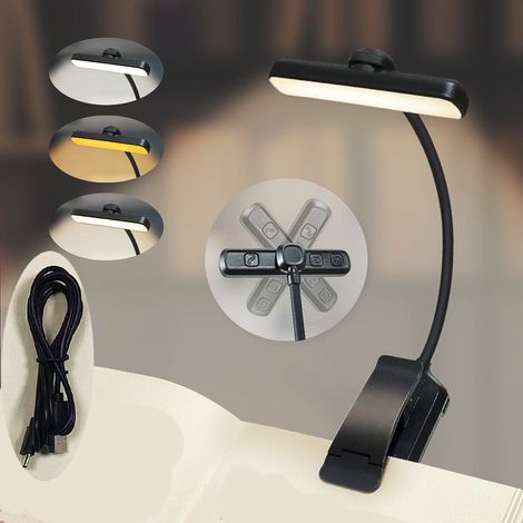 Wiederaufladbare Leselampe mit 24 LEDs, Clip, Augenschutz, einstellbarer Helligkeit und 3 Farben (gelb/weiß/gemischt), 360° flexibel, lange Akkulaufzeit (1/5)