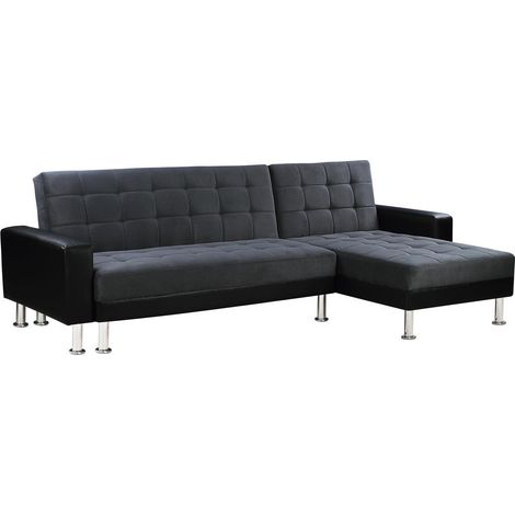 Habitat Et Jardin – Canapé d'angle convertible réversible 4 places – Revêtement polyester – Structure bois d'eucalyptus – Dimensions 258 x 82/147 x 82 cm – Noir/Gris