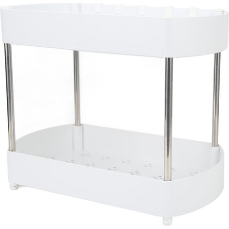 Organisateur sous évier à 2 niveaux en ABS ajouré, avec support en acier inoxydable et 5 crochets, blanc. (1/5)