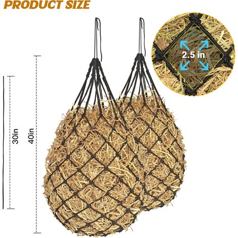 filets à foin pour chevaux, mailles de 6 x 6 cm, filet à foin de 101,6 cm pour une alimentation plus lente, sac à foin robuste et résistant pour remorque à chevaux (noir) (1/3)