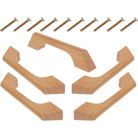Poignées de Meubles en Bois Massif Hêtre Lot de 5 Pièces avec Vis, Finition Grain de Bois Moderne et Minimaliste, Résistantes la Déformation, pour Placards et Meubles Cuisine (1/5)