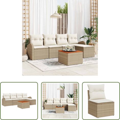 Poly-Rattan - Gartensofa-set mit Kissen 6 pcs Beige Poly-Rattan (1/5)