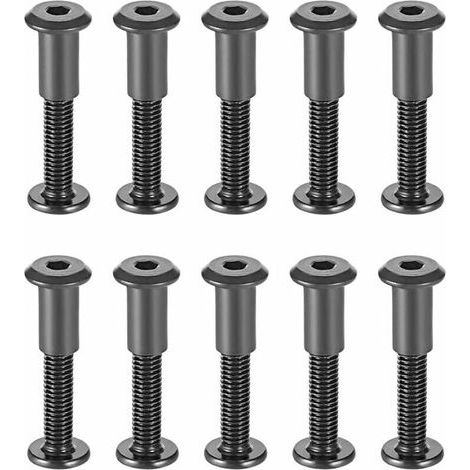 Boulons de Fixation de M6 x 35 mm avec Écrous Assortis Écrou de Manchon avec la Tête Ronde de Trou Hexagonal en Acier au Carbone Noir Convenant aux Sac ou Ceinture en Cuir，Lot de 10 (1/5)