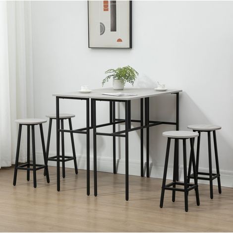 Set bar 6 pezzi con 2 tavoli e 4 sgabelli, legno e acciaio, grigio e nero DESVIAE (1/5)