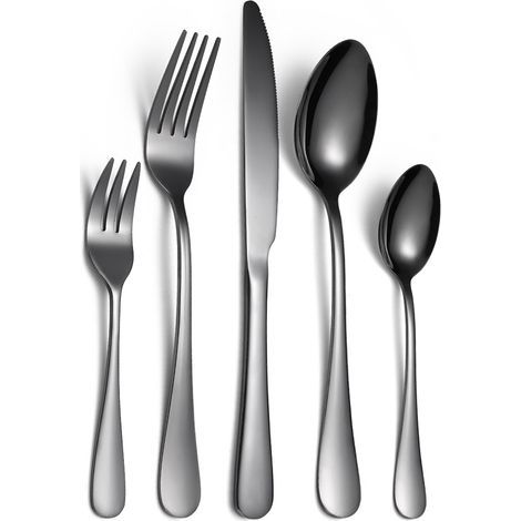 Barbecue and Hob Replacement Part, Stainless Steel Cutlery Set, 5 Pieces, Black (1/5)