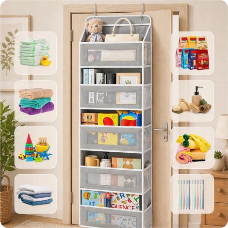 Hängendes Organizer-Regal für Kleiderschrank mit Türen, Spielzeug und Kleidung, 5 Ablagen, Grau