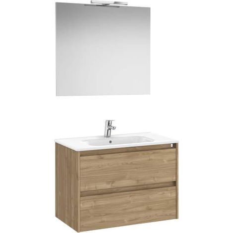 MUEBLE LAVABO 800MM TENET 2 CAJONES + ESPEJO Y APLIQUE LED NOGAL