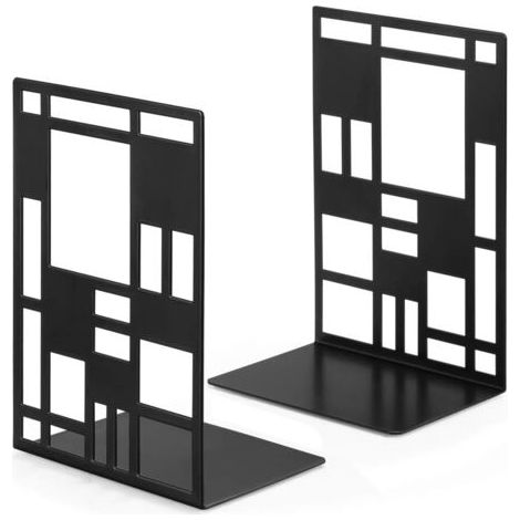 1 paire de serre-livres décoratifs en métal robustes pour bibliothèque, bureau, design abstrait (noir), Ensoleillé (1/5)