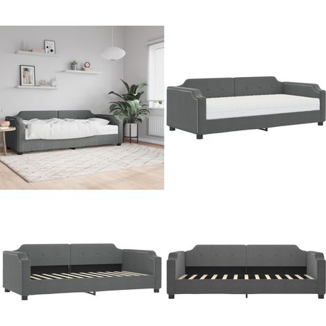 Tagesbett mit Matratze Dunkelgrau 90x200 cm Stoff - Tagesbett - Schlafsofa - Gästebett - Doppelbett - Sofa Bett Kombination - Home & Living (1/5)