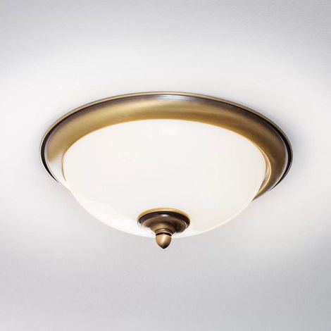 Plafonnier rétro rond Ø31 laiton patiné verre 2xE14 (1/2)