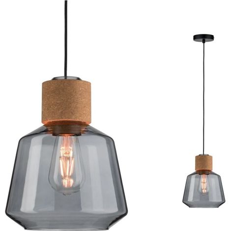 79739 NEORDIC EDLA LUMINAIRE SUSPENDU, MAX. 1X20W, E27, VERRE FUMÉ/LIÈGE/NOIR, 230V, VERRE/LIÈGE/MÉTAL 797.39 (1/5)