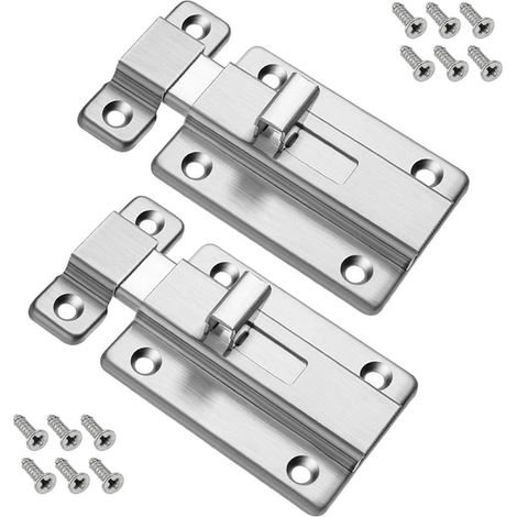 Serrure de porte, 2 pièces, serrure pour porte coulissante, acier inoxydable, verrou à pêne dormant, pêne coulissant pour portes intérieures et systèmes de sécurité (1/5)