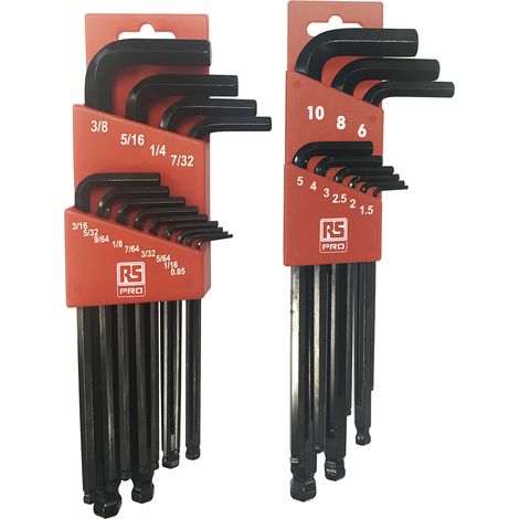 Jeu de clés Allen en L RS PRO 0.05  3/8 in, 1.5  6mm Impérial, Métrique 22 pièces ( Prix pour 1 Jeu )