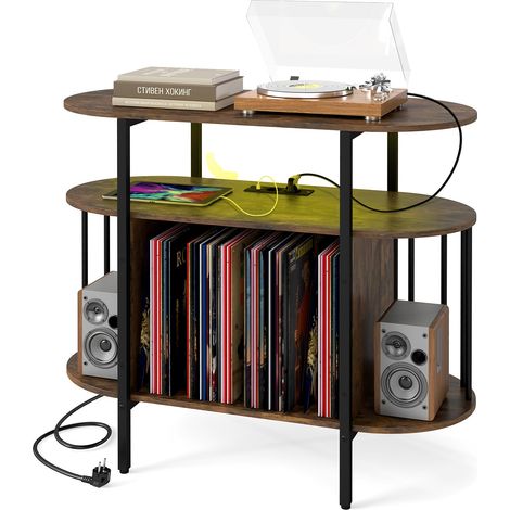 COSTWAY Meuble Platine Vinyle LED avec Prise (Marron) (1/3)