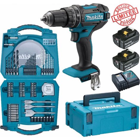 Makita – Perceuse visseuse à percussion 18V 62Nm – 2 batteries 5Ah – Moteur Brushless – Coffret 71 accessoires pour perçage et vissage (1/3)