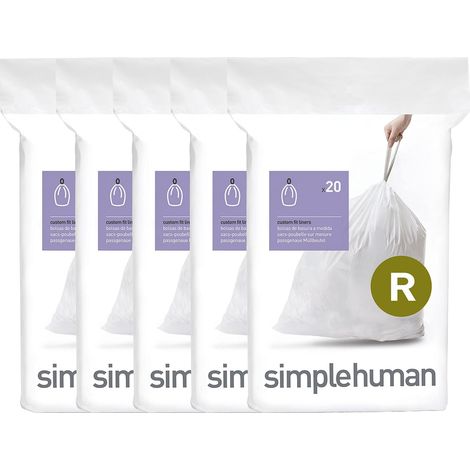 simplehuman Code R 100 sacchetti per la spazzatura con chiusura a cordoncino, in confezioni dispenser, 10 litri, colore: bianco (1/4)