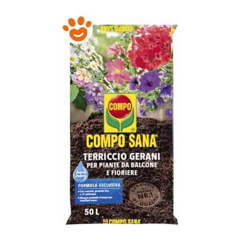 Compo Sana Terriccio per Geranei, Piante Balcone e Fioriere - Confezione 80 Lt -