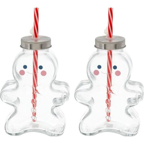 2x tasses à vin chaud 440 ml Tasse de Noël personnalisée avec paille - Bonhomme en pain d'épices comme tasse à vin chaud - Tasse à motif de