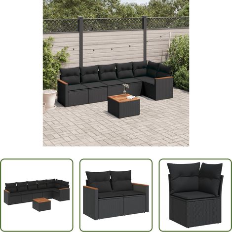 vidaXL Canapé en résine - Salon de jardin 7 pcs avec coussins noir résine tressée (1/5)