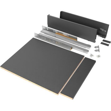Emuca Kit di cassetti per cucina o bagno Vertex con regolazione 3D, altezza 93 mm, con pannelli inclusi, modulo 450 mm, Grigio antracite