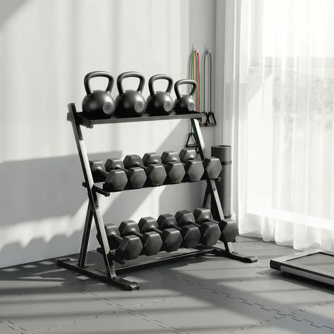 Support pour haltères à 3 niveaux Rack en acier doté de barres réglables pour la salle de sport Charge à domicile 200 kg