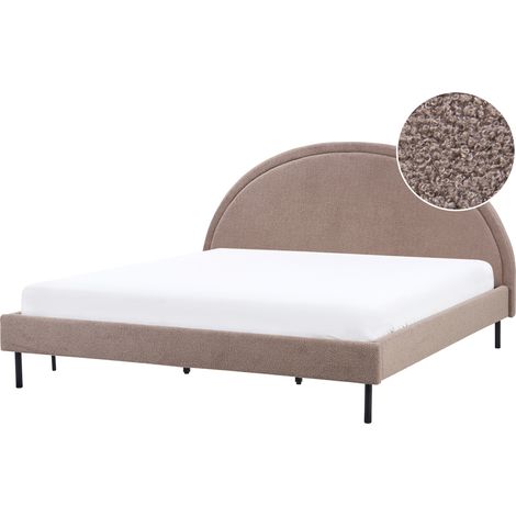 Cama minimalista bouclé tapicería poliéster somier cabecero semicircular 180 x 200 cm gris pardo Margut